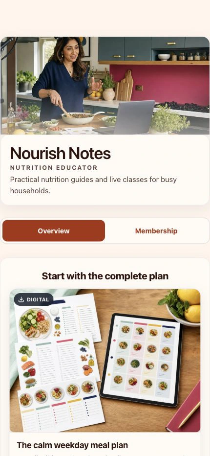 Nourish Notes demonstration profile built with the current Shovva product