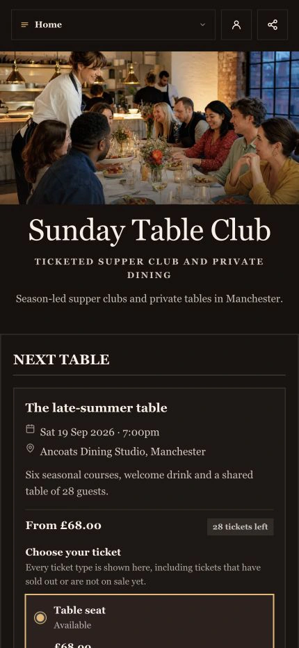 Sunday Table Club demonstration profile built with the current Shovva product