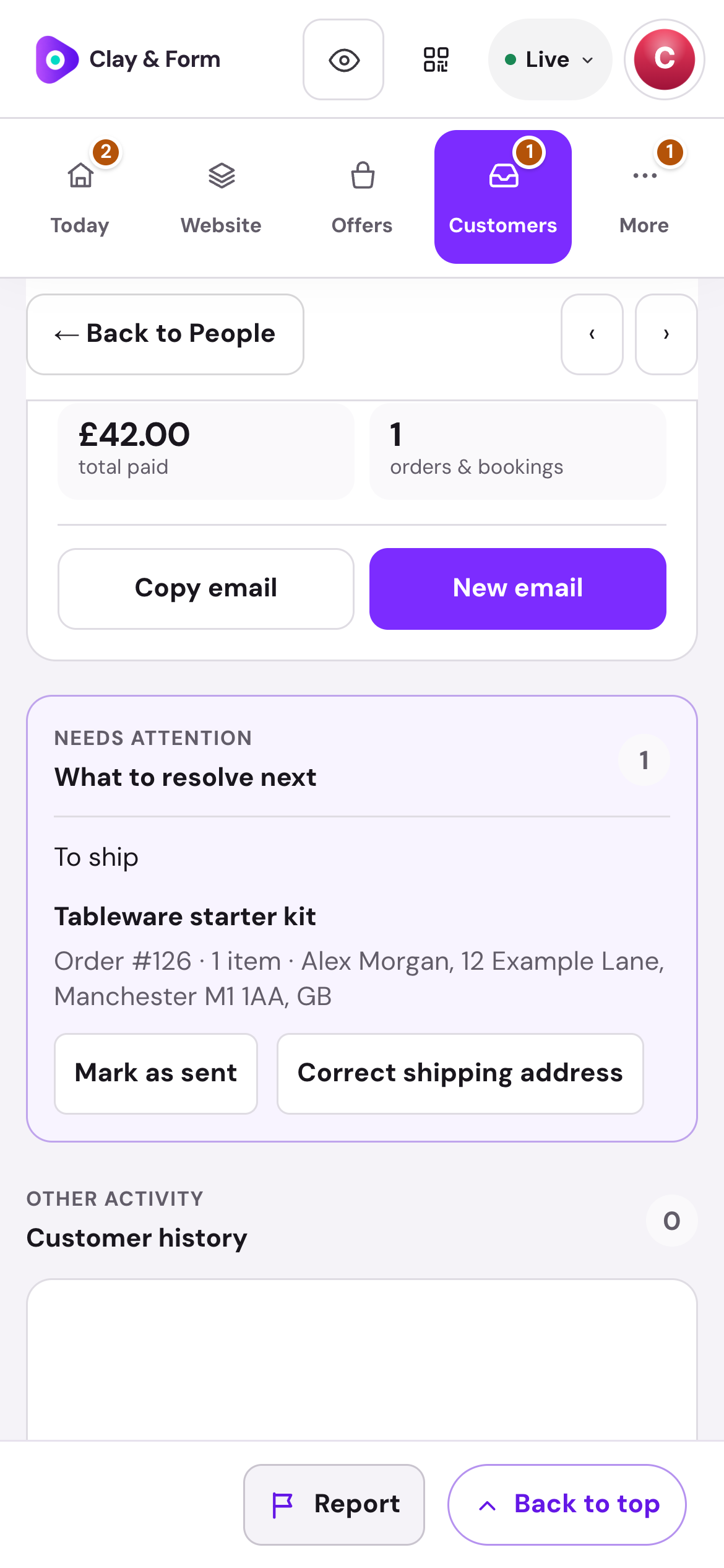 Keep the work behind a sale organised. — actual Shovva demonstration