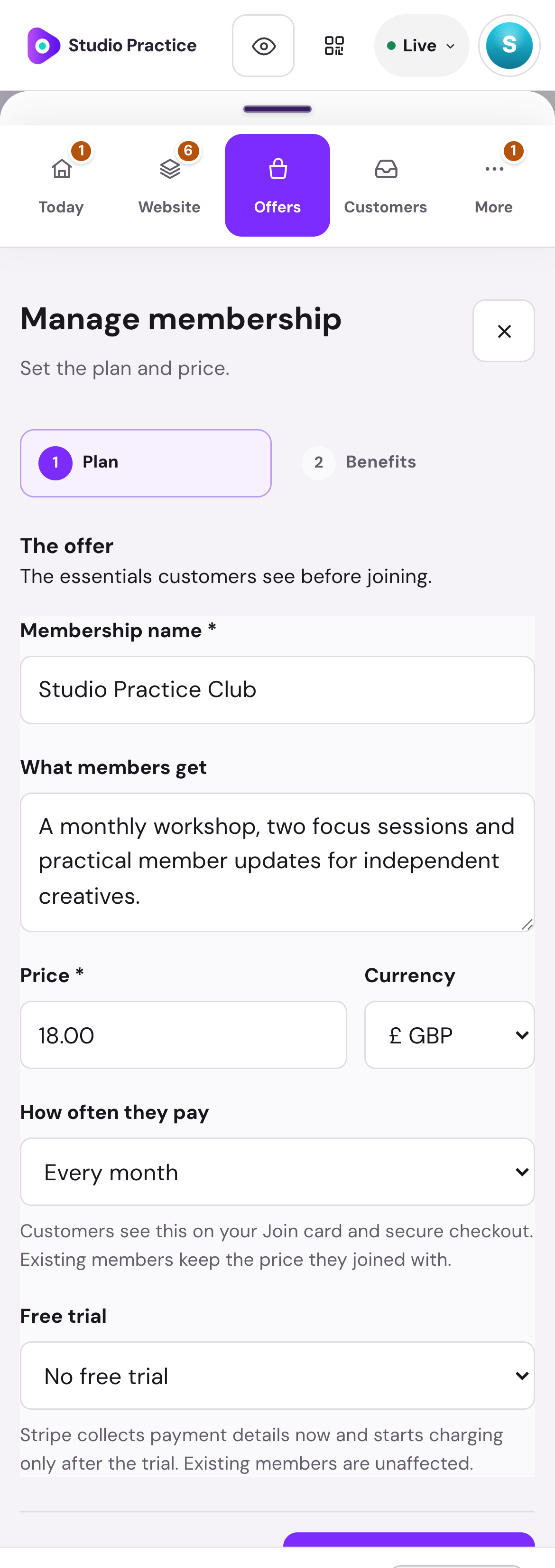 Set the plan up in your own dashboard. — actual Shovva demonstration